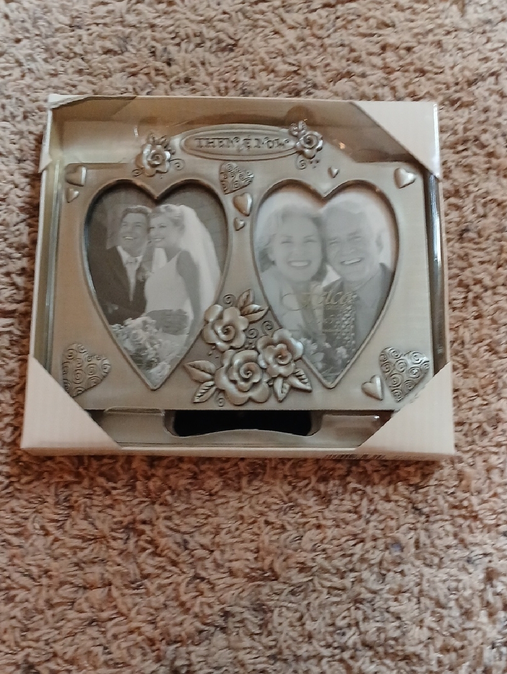 Fetco Silver Heart Double Picture Frame with Rose Accents